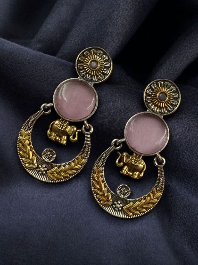 Bulk 390 Handmade Two-Tone Earrings | Traditional Ethnic Elephant Dangler Perfect Jewelry for Women - "Baby Pink"
