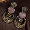 Two-tone ethnic elephant dangler earrings for women