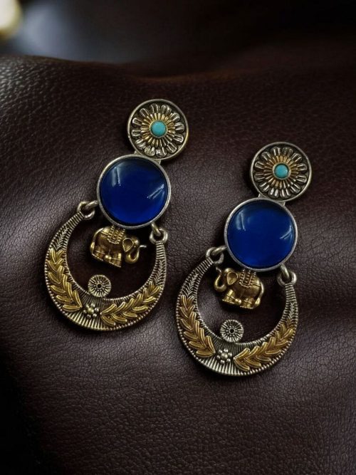 Two-tone ethnic elephant dangler earrings for women
