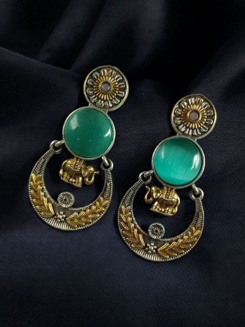Two-tone ethnic elephant dangler earrings for women