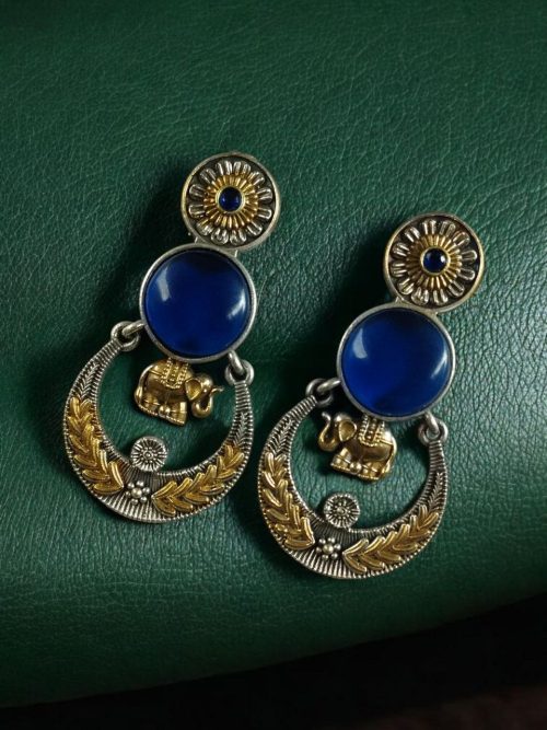 Two-tone ethnic elephant dangler earrings for women