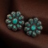 Oxidized silver plated flower stud earrings with stone work