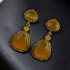 Gold plated Monalisa stone dangler earrings – ethnic and designer jewelry for women.