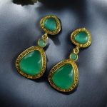 Gold Plated Dangler Earrings with Monalisa Stone – Unique Designer Jewelry for Women - "Mint"