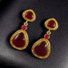 Gold plated Monalisa stone dangler earrings – ethnic and designer jewelry for women.