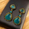 Gold plated Monalisa stone dangler earrings – ethnic and designer jewelry for women.