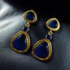Gold plated Monalisa stone dangler earrings – ethnic and designer jewelry for women.