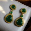 Gold plated Monalisa stone dangler earrings – ethnic and designer jewelry for women.