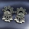 Elegant Peacock Stone Earrings – Silver-Plated Brass to Enhance Your Festive Style 19 Silver-plated brass peacock stone earrings adorned with colorful stones, perfect for festive occasions