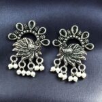 Bulk 72 Elegant Peacock Stone Earrings – Silver-Plated Brass to Enhance Your Festive Style - "Black"