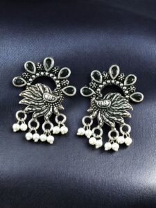 Elegant Peacock Stone Earrings – Silver-Plated Brass to Enhance Your Festive Style - color: "Black"