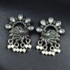 Elegant Peacock Stone Earrings – Silver-Plated Brass to Enhance Your Festive Style 18 Silver-plated brass peacock stone earrings adorned with colorful stones, perfect for festive occasions