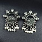 Bulk 76 Elegant Peacock Stone Earrings – Silver-Plated Brass to Enhance Your Festive Style - "White"