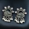 Elegant Peacock Stone Earrings – Silver-Plated Brass to Enhance Your Festive Style 16 Silver-plated brass peacock stone earrings adorned with colorful stones, perfect for festive occasions