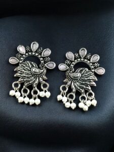 Elegant Peacock Stone Earrings – Silver-Plated Brass to Enhance Your Festive Style - color: "Baby Pink"