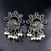 Elegant Peacock Stone Earrings – Silver-Plated Brass to Enhance Your Festive Style 17 Silver-plated brass peacock stone earrings adorned with colorful stones, perfect for festive occasions