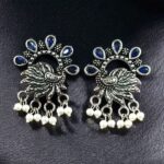 Bulk 74 Elegant Peacock Stone Earrings – Silver-Plated Brass to Enhance Your Festive Style - "Blue"