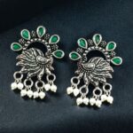Bulk 68 Elegant Peacock Stone Earrings – Silver-Plated Brass to Enhance Your Festive Style - "Green"
