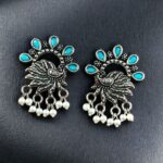 Bulk 70 Elegant Peacock Stone Earrings – Silver-Plated Brass to Enhance Your Festive Style - "Aqua"