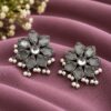 Brass stone stud earrings with a minimalist design, ideal for everyday and office wear.