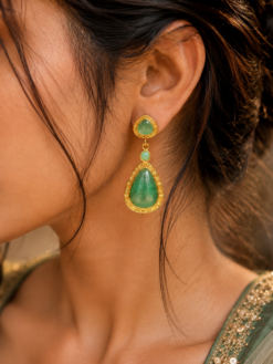 Gold plated Monalisa stone dangler earrings – ethnic and designer jewelry for women.