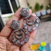 Silver Replica Stone Work Chandbali Look Earrings | Antique Oxidized Jewelry