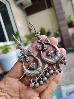 Silver Replica Handmade Chandbali Earrings | Party Wear Dangler Jewelry