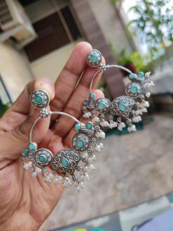 Silver Replica Chandalier Earrings Jewelry | Pearl & Stone Chandbali Earring For her