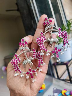 Unique Silver Replica Stone Dangler Peacock Earrings for Women