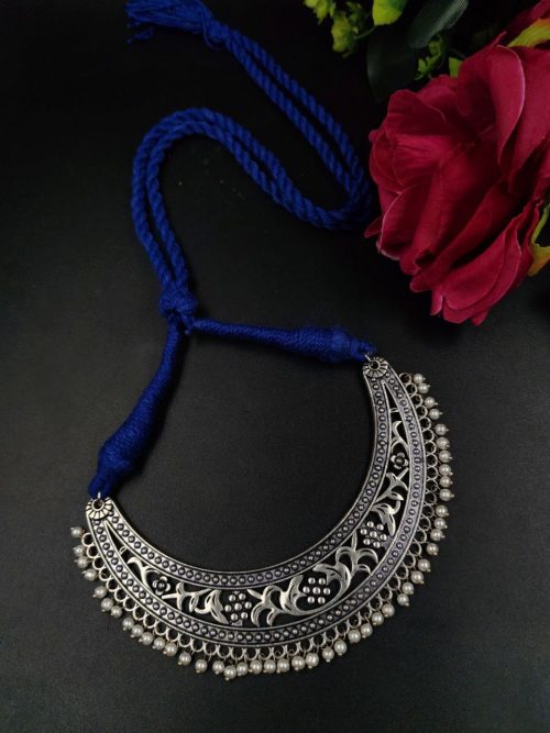 Traditional pearl floral choker necklace with adjustable thread for ethnic wear.