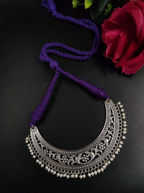 Traditional pearl floral choker necklace with adjustable thread for ethnic wear.