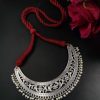 Traditional pearl floral choker necklace with adjustable thread for ethnic wear.