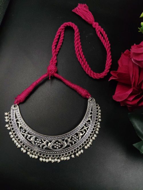 Traditional pearl floral choker necklace with adjustable thread for ethnic wear.