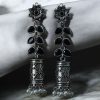 Silver plated oxidized jhumki earrings with stone and pearl detailing in traditional ethnic design