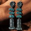 Silver plated oxidized jhumki earrings with stone and pearl detailing in traditional ethnic design