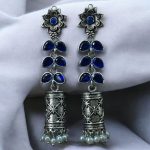Silver Plated Oxidized Jhumki Dangler Earrings | Stone & Pearl Detailing Perfect Traditional Look Jewelry