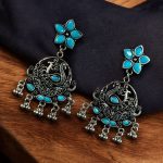 Elegant Stone Work Peacock Earrings | German Silver Dangler Jewelry for Girls
