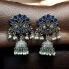 German silver peacock jhumki earrings with stone and pearl work