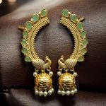 Traditional Gold Plated Beautiful Peacock Jhumki Earcuff | Stone & Pearl Detailing Ethnic Jewelry - "Mint"