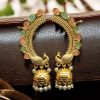 Gold Plated Peacock Earcuff with Stone and Pearl Work