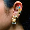 Gold Plated Peacock Earcuff with Stone and Pearl Work