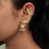Gold Plated Peacock jhumki Earcuff with Stone and Pearl Work