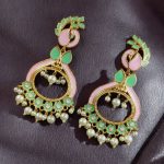 Unique Meenakari Peacock Earrings | Gold Finish Dangler with Pearl Work – Lightweight Jewelry - "Baby Pink-Mint"