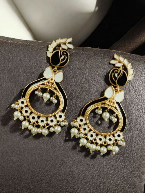 Gold Plated Meenakari Peacock Earrings with Pearl Drops – Lightweight Ethnic Jewelry