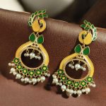 Unique Meenakari Peacock Earrings | Gold Finish Dangler with Pearl Work – Lightweight Jewelry - "Yellow-Green"