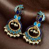 Gold Plated Meenakari Peacock Earrings with Pearl Drops – Lightweight Ethnic Jewelry