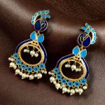 Unique Meenakari Peacock Earrings | Gold Finish Dangler with Pearl Work – Lightweight Jewelry - "Blue-Aqua"