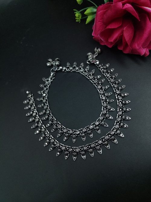 Oxidized Silver Plated Brass Anklet | Traditional Payal Jewelry for Women