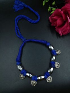 Adjustable Silver Look Thread Choker Necklace | Handmade Oxidized Jewelry