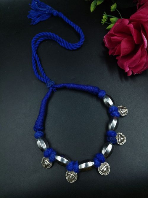 Adjustable Silver Look Thread Choker Necklace | Handmade Oxidized Jewelry